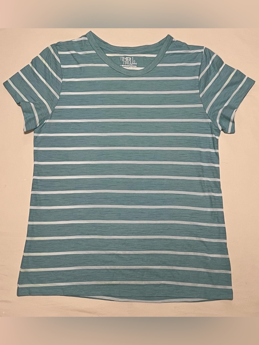 Time and Tru Teal and White Striped Short-Sleeve Tee